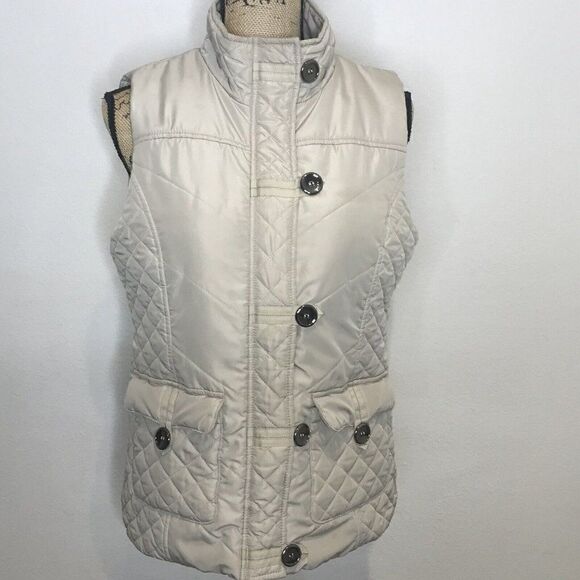 Style & Co Sport Full Zip Quilted Vest Womens Small Beige Zip Button Up - Picture 1 of 8